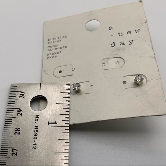 A New Day Classic Sterling Silver 925 Cubic Zirconia Stud Earrings Nickel Free - Picture 4 of 4